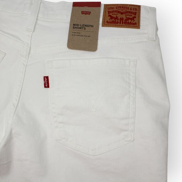 New 32/14 Levi's MidLength White Denim Short 4"Inseam Stretch - Picture 12 of 12